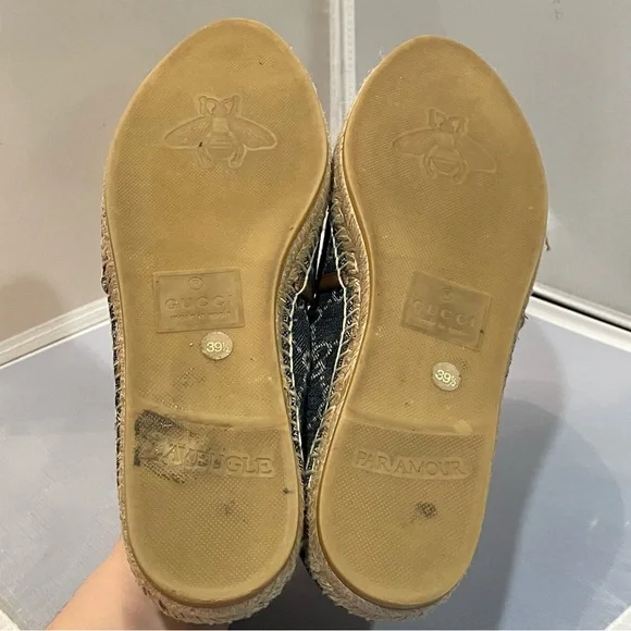 EUC Gucci Sz IT 39.5/US 8.5 GG Blue Denim Leather Espadrilles Flats Shoes Auth! - Picture 9 of 11